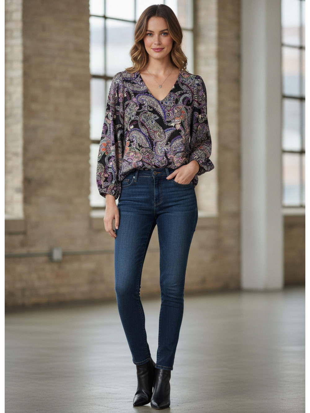Karen Kane Majestic Magenta Paisley V-Neck Blouse Size 0X